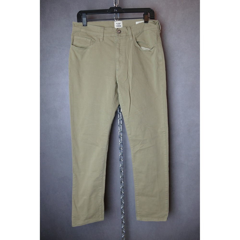 Flint and Tinder Mens Slim Fit Chinos Khaki Cotton Spandex Size 32x30‎
